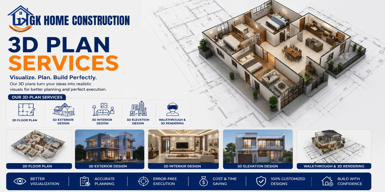 3D Floor Plan Design in Bangalore - GK Home Construction